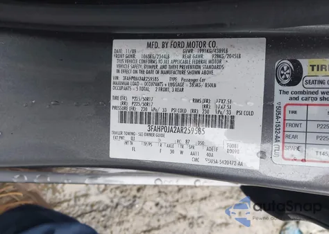 2010 Ford Fusion Sel from USA, damaged, VIN 3FAHP0JA2AR259585